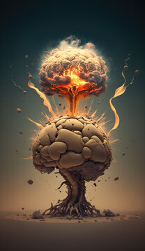 a human brain exploding with knowledge and creativity, generative ai