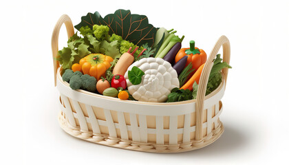 A colorful selection of freshly harvested organic vegetables arranged in a natural basket ai generated