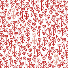 Seamless pattern of red tulips. doodle style. straight stem tulip. for romantic design