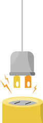Isolated vector illustration of electric plug and socket unplug with power lightning sparks, a symbol of connectivity, electronics, power, electrics