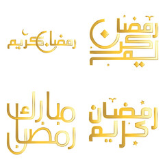 Golden Ramadan Kareem Vector Illustration with Traditional Arabic Calligraphy for Muslim Celebrations.