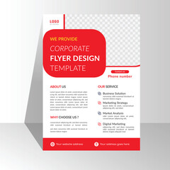 Modern abstract flyer A4 page for digital agency, attractive red color flyer design template, flyer design vector template, space for photo background, vector illustration