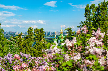 View of the monastery and Kyiv in the background from the botanical garden