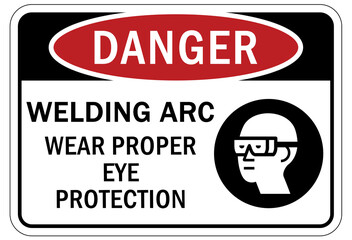 Welding hazard sign and labels welding arc, wear proper eye protection