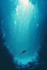 Fototapeta na wymiar Underwater - Minimalistic illustration. Image for a wallpaper, background, postcard or poster - Generative AI