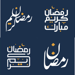 Vector Illustration of White Calligraphy and Orange Design Elements for Muslim Greetings during Ramadan Kareem.