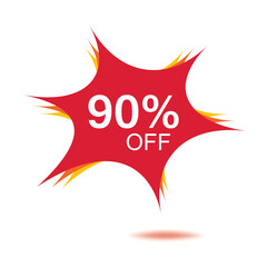 90% OFF Discount Sticker. Sale Red Tag Isolated Vector Illustration. Discount Offer Price Label, Vector Price Discount Symbol. vector