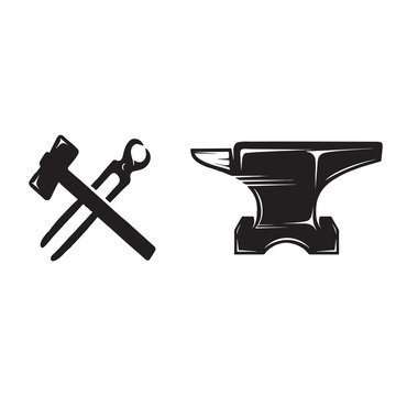 anvil and hammer blacksmith icon vector isolated on background