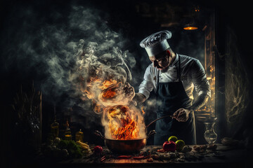 Fototapeta na wymiar the chef is cooking, generative ai