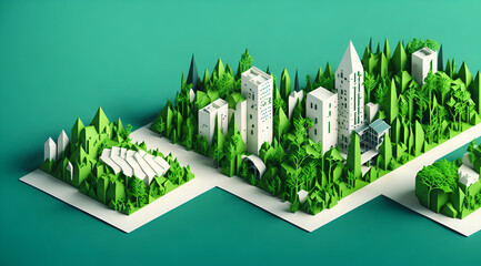 Paper cut , Ecology green nature eco city and environment , Save energy creative idea concept,