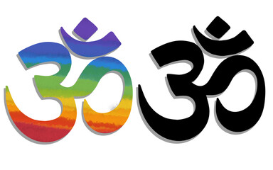Om símbolo Yoga sin fondo set negro y a colores con sombra