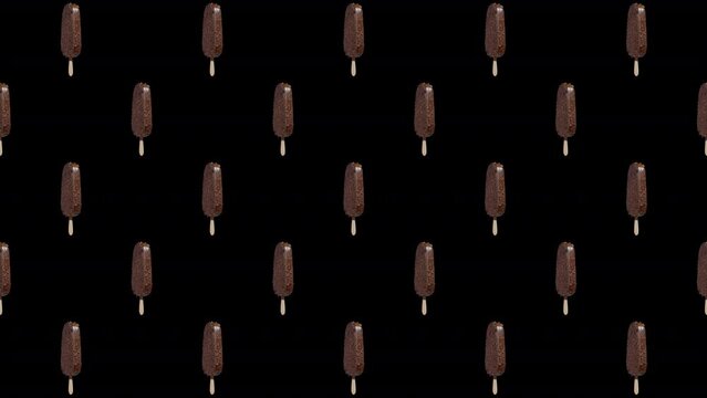 Chocolate Almonds Ice Cream Stick Bar Pattern Rotating Loop on Alpha Background