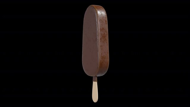 Chocolate Ice Cream Stick Bar Rotating Loop on Alpha Background