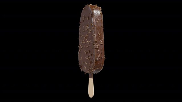 Chocolate Almonds Ice Cream Stick Bar Rotating Loop on Alpha Background