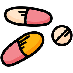 Pills and medicines in cartoon doodle style