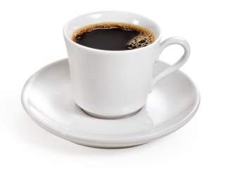 xícara de porcelana branco com café expresso quente em fundo transparente