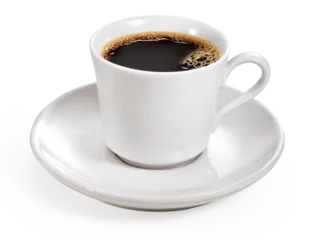 Foto op Plexiglas Koffie xícara de porcelana branco com café expresso quente em fundo transparente