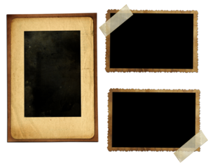 set of Vintage paper  photo frames with blanck black background with tape