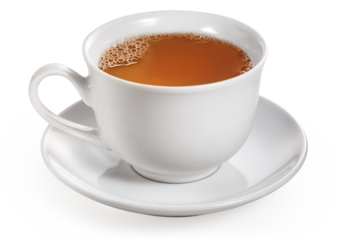 xícara de porcelana com chá em fundo transparente