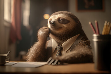 a sloth in a suit at the office, generative ai - 581099505