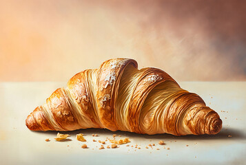 Freshly baked croissants illustration, painting. Generative AI	
