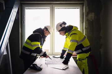 Engineers talking at building site