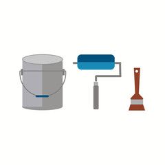 Painter instrument for painting flat brush roller paint jar Vector