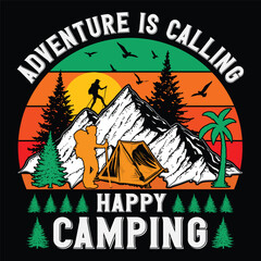 Adventure Is Calling Happy Camping, Vintage Hiking T-Shirt, Adventure T-Shirt, Mountain T-Shirt, Retro T-Shirt.