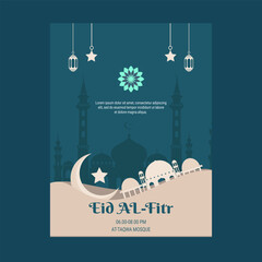 ALFITR EID VECTOR TEMPLATE WITH MOON AND LAMPION DESIGN