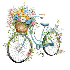 Fototapeta premium Riding into Springtime Bliss: Flower Baskets on Bikes AI Generated