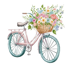 Fototapeta na wymiar Bike Through Spring: Floral Basket on Two Wheels AI Generated