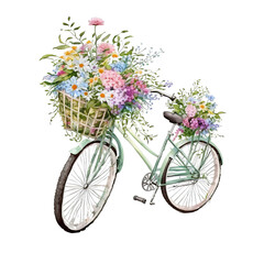 Fototapeta na wymiar Bike Through Spring: Floral Basket on Two Wheels bicycle with flowers AI Generated