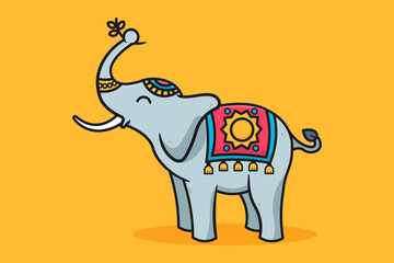 Cute Elephant with Decorative Carpet Ilustration