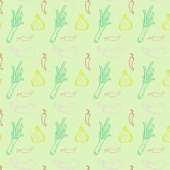 Colorfull outline Seamless vegetable isolated in dark background Vector Pattern Bright color Pattern suitable for posters, postcards, fabric or wrapping paper