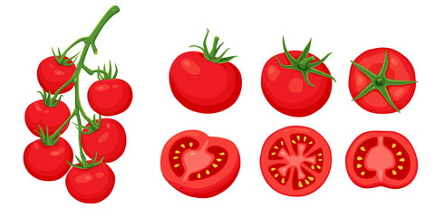 set of red tomatoes on a white background