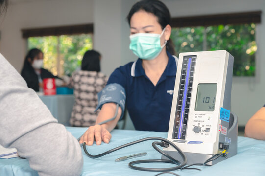 Monitor and heart rate monitor with digital pressure gauge. Health care and health check blood pressure.and heart rate with digital pressure gauge standard blood pressure test results Medical concept