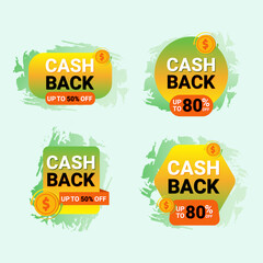 Cashback offer banner and label with gradients color.