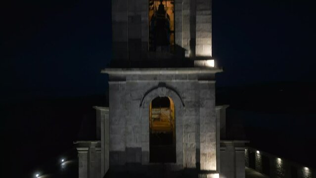 4k drone footage over Santuario da Senhora da Gra&ccedil;a at Mondim de Basto, Portugal, at sunset, above the clouds