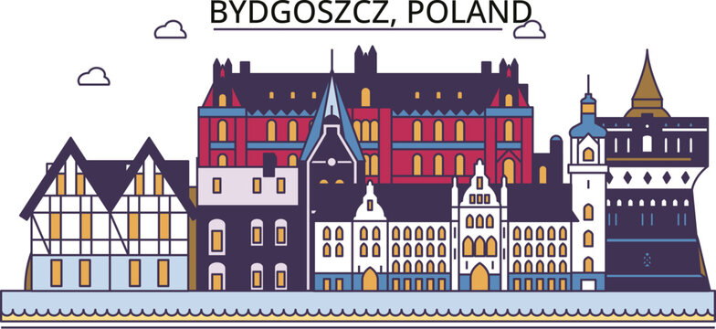 Poland, Bydgoszcz tourism landmarks, vector city travel illustration