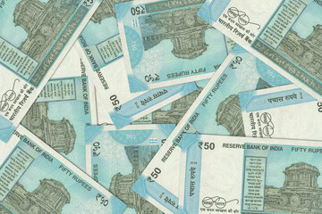 Indian banknotes. Close up money from India. Indian rupee currency of the Republic of India.3D render
