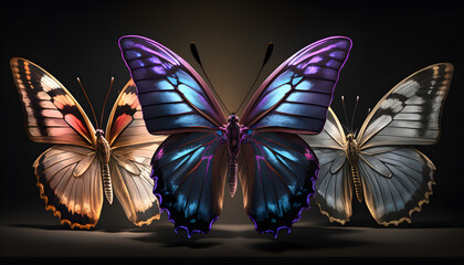 Fototapeta na wymiar dark purple butterfly on black background-AI Generative 