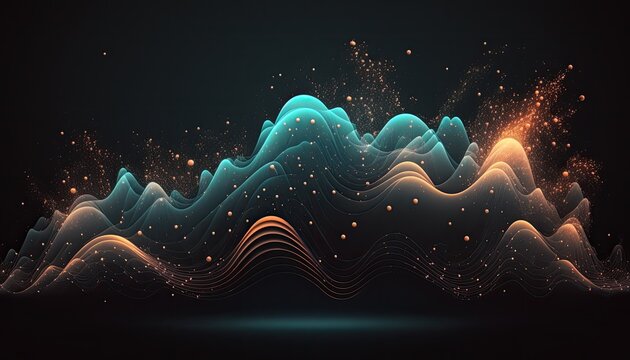 Abstract digital wave of particles, with a futuristic point convulse style background. Generative AI.