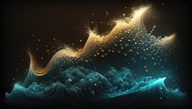 Abstract digital wave of particles, with a futuristic point convulse style background. Generative AI.