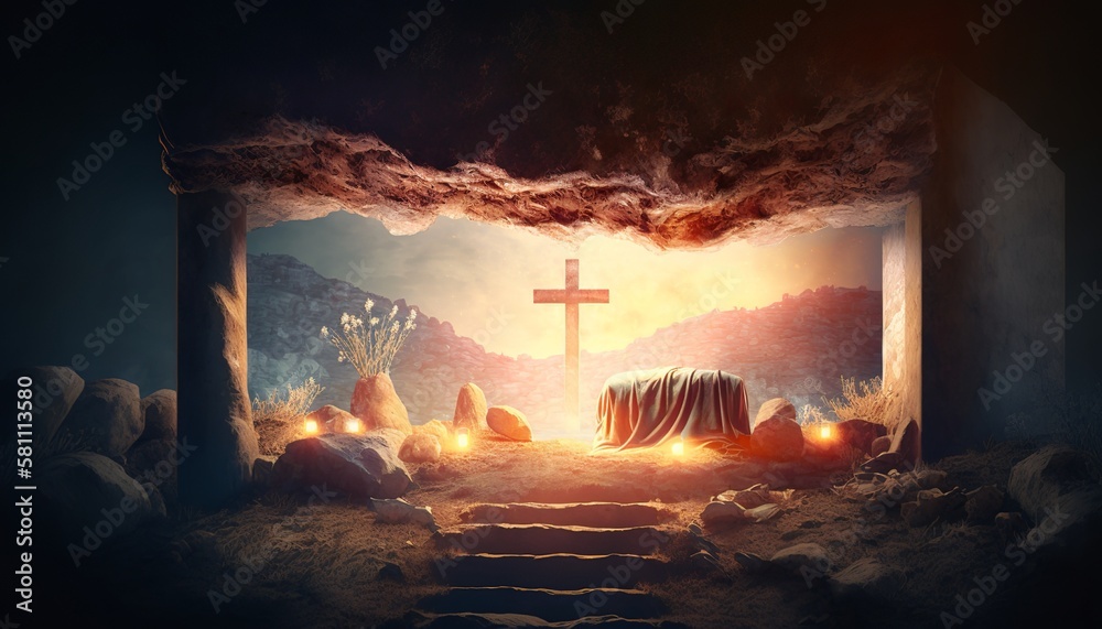 Wall mural Resurrection of Jesus Christ Easter Background. - Wall murals