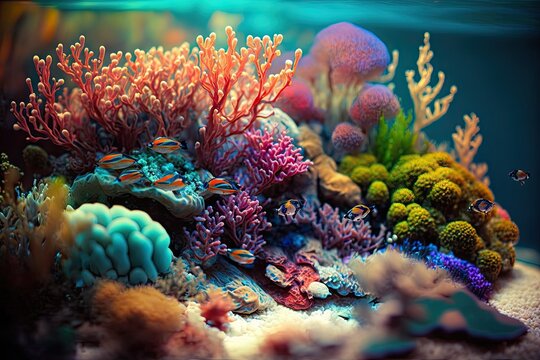 Underwater seafloor scenery filled with coral reefs. Generative AI
