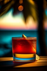 A sophisticated Manhattan with amber hues in a chilled glass, garnished with a cherry and orange twist.