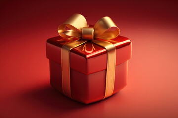 Fototapeta premium Red gift on a red background. AI generative.