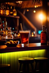 A sophisticated Manhattan with amber hues in a chilled glass, garnished with a cherry and orange twist.