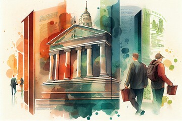 Watercolor Illustration of a Investing And Stock Market. Generative AI