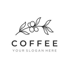Logo design of arabica coffee cup and coffee plant hand drawn vintage style.Logo for business, cafe, restaurant, badge and coffee shop.